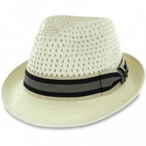 Fedoras Men Women Summer Woven Straw Trilby Fedora Hat in Ivory Tan Black - Ivory - CC18D0LKOAN $29.33