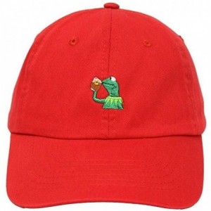 Baseball Caps Kermit The Frog Sipping Tea Adjustable Strapback Cap Red - CP12N9GH3A9 $13.18