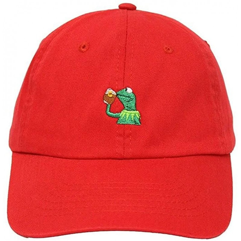 Baseball Caps Kermit The Frog Sipping Tea Adjustable Strapback Cap Red - CP12N9GH3A9 $13.18