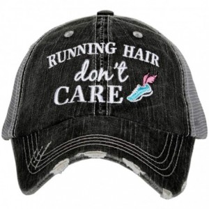 Baseball Caps Running Hair Don't Care Women's Distressed Trucker Hat - Grey - CB18XM8498Y $18.76