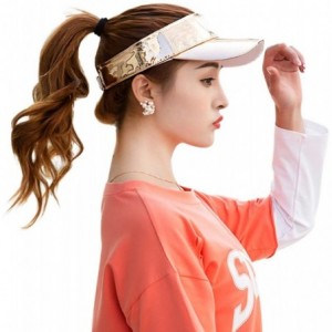 Visors Shiny Holographic Plain Sport Sun Visor Laser Leather Adjustable Summer Cap - Gold - CU18Q3EHMWS $12.19