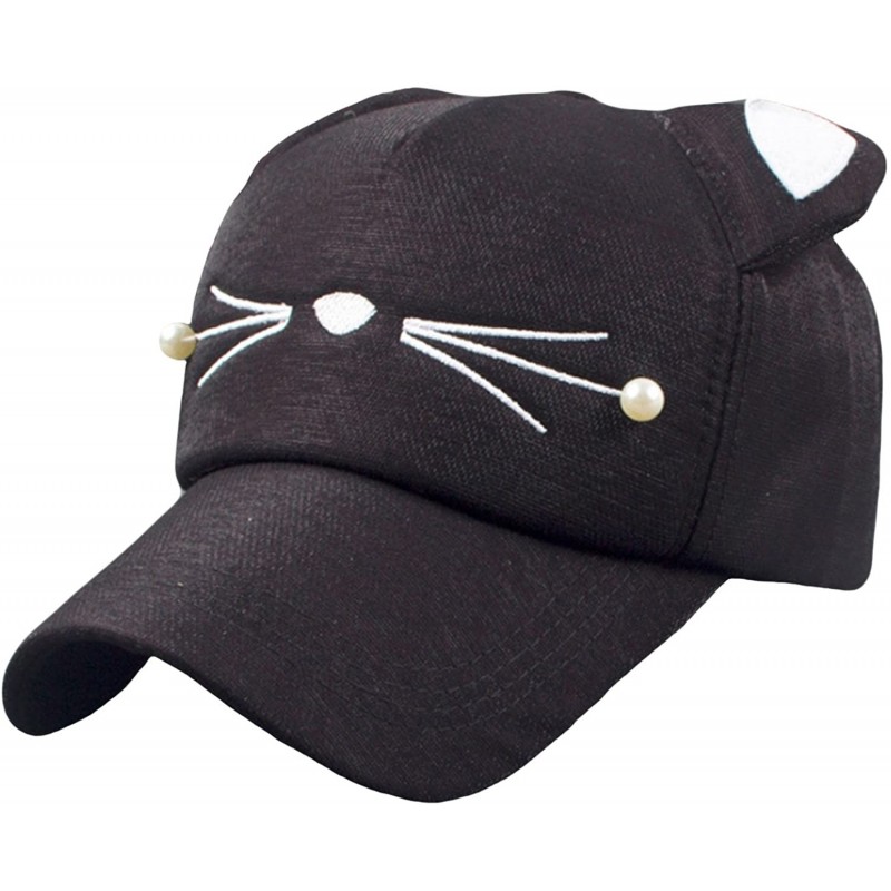 Sun Hats Women's Cartoon Cat Ears Cap Baseball Sun Hats - Black - CA188Q9X2A4 $9.89