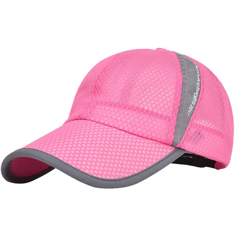Sun Hats Unisex Mesh Tennis Cap Outdoor Anti-UV Quick Dry Adjustable Running Baseball Hat - Pink - CR18RW3NQEC $15.54