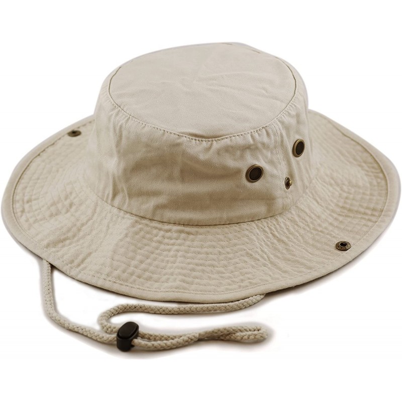 Sun Hats 100% Cotton Stone-Washed Safari Wide Brim Foldable Double-Sided Sun Boonie Bucket Hat - Khaki - C312EDOTLQT $11.24