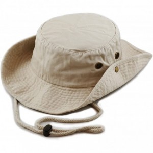 Sun Hats 100% Cotton Stone-Washed Safari Wide Brim Foldable Double-Sided Sun Boonie Bucket Hat - Khaki - C312EDOTLQT $11.24