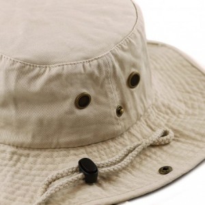 Sun Hats 100% Cotton Stone-Washed Safari Wide Brim Foldable Double-Sided Sun Boonie Bucket Hat - Khaki - C312EDOTLQT $11.24