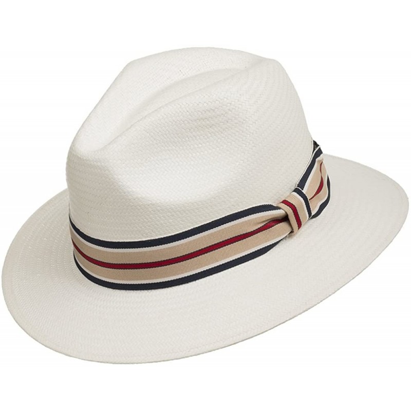 Fedoras Trilby Straw Fedora Panama Hat - White With Stripped Hatband - CJ12FYIPGPX $41.95