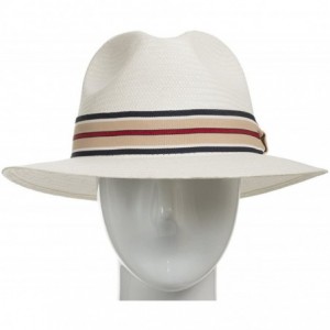 Fedoras Trilby Straw Fedora Panama Hat - White With Stripped Hatband - CJ12FYIPGPX $41.95