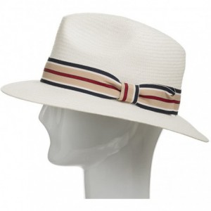 Fedoras Trilby Straw Fedora Panama Hat - White With Stripped Hatband - CJ12FYIPGPX $41.95