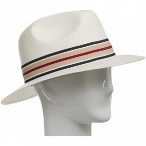 Fedoras Trilby Straw Fedora Panama Hat - White With Stripped Hatband - CJ12FYIPGPX $41.95