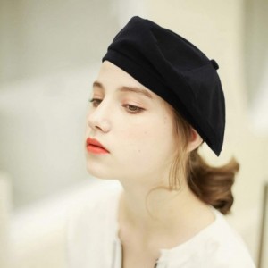 Berets Womens Classic Beret Hat Summer French Beret Solid Color Beanie Cap Hat - Black - C118WGIGLEG $10.45