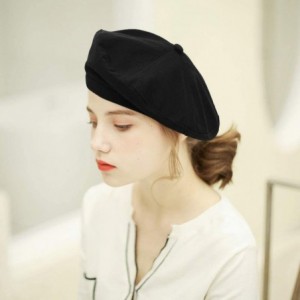 Berets Womens Classic Beret Hat Summer French Beret Solid Color Beanie Cap Hat - Black - C118WGIGLEG $10.45