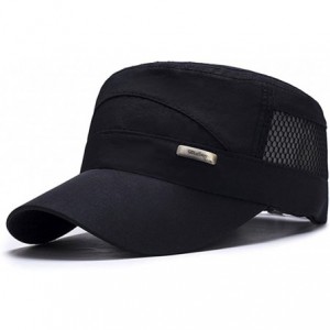 Baseball Caps Unisex Quick Dry Flat Top Cadet Caps Adjustable Snapback Corps Military Stylish Mesh Behind Flat Top Hats - Bla...