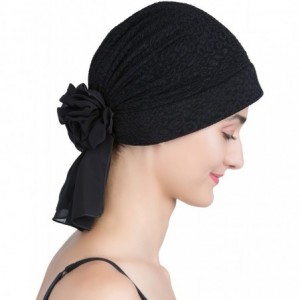 Headbands Brocade Headwear with Georgette Bow Tie for Hairloss - Cancer Headwear - Rich Black - CW11FIRK60B $22.25
