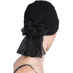 Headbands Brocade Headwear with Georgette Bow Tie for Hairloss - Cancer Headwear - Rich Black - CW11FIRK60B $22.25