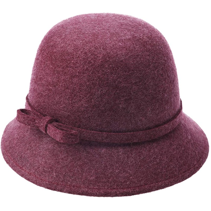 Bucket Hats 100% Wool Vintage Felt Cloche Bucket Bowler Hat Winter Women Church Hats - Fuchsia57 - C618W82Y8TK $25.62