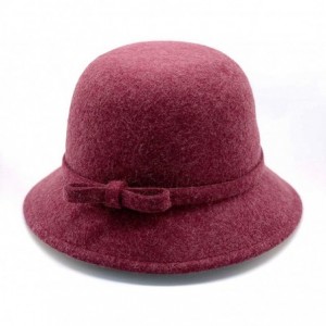 Bucket Hats 100% Wool Vintage Felt Cloche Bucket Bowler Hat Winter Women Church Hats - Fuchsia57 - C618W82Y8TK $25.62