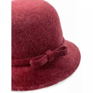 Bucket Hats 100% Wool Vintage Felt Cloche Bucket Bowler Hat Winter Women Church Hats - Fuchsia57 - C618W82Y8TK $25.62