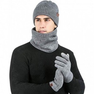 Skullies & Beanies 3 Pieces Winter Warm Knit Beanie Hat + Long Scarf + Non-Slip Touch Screen Gloves Gift Sets for Men Women -...