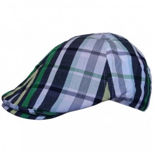Newsboy Caps Mens Flat Cap Hat Newsboy Country Check Striped Print in Navy White Green - CE11EE7EZSP $9.79