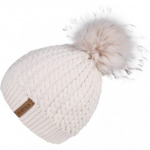 Skullies & Beanies Winter Beanie for Women Warm Knit Bobble Skull Cap Big Fur Pom Pom Hats for Women - 15 Light Pink - CH1855...