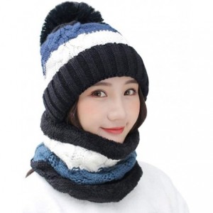 Skullies & Beanies Fleece Lined Women Knit Beanie Scarf Set for Girl Winter Ski Hat with Pompom - C1-black - C418AY9ELNK $35.70