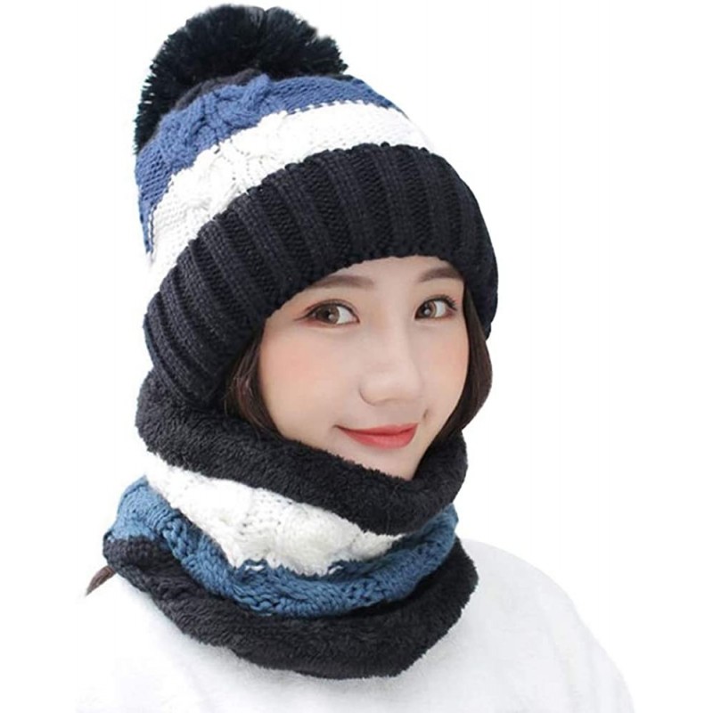 Skullies & Beanies Fleece Lined Women Knit Beanie Scarf Set for Girl Winter Ski Hat with Pompom - C1-black - C418AY9ELNK $30.66