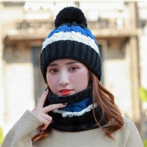 Skullies & Beanies Fleece Lined Women Knit Beanie Scarf Set for Girl Winter Ski Hat with Pompom - C1-black - C418AY9ELNK $19.74