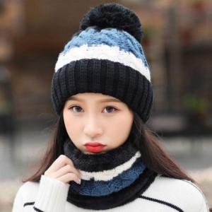 Skullies & Beanies Fleece Lined Women Knit Beanie Scarf Set for Girl Winter Ski Hat with Pompom - C1-black - C418AY9ELNK $19.74