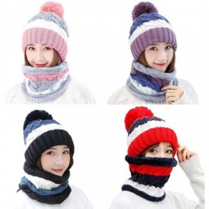 Skullies & Beanies Fleece Lined Women Knit Beanie Scarf Set for Girl Winter Ski Hat with Pompom - C1-black - C418AY9ELNK $19.74