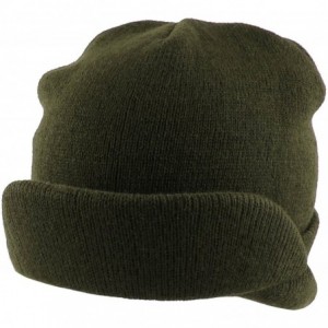 Skullies & Beanies Flip Up Short Brim Beanie Cap Winter Ski Warm Hat - Olive - C0129GPL57D $8.70