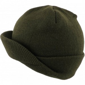 Skullies & Beanies Flip Up Short Brim Beanie Cap Winter Ski Warm Hat - Olive - C0129GPL57D $8.70