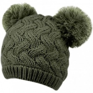 Skullies & Beanies Women's Knit Beanie with Double Pom Pom and Sherpa Fleece Lining - Olive - CZ187IEL4IU $11.60