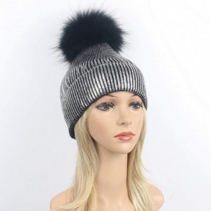 Skullies & Beanies Women Girls Metallic Winter Hat Soft Warm Knitted Beanie Pom Pom Skull Cap - Silver - CL18HAQU8T7 $13.55