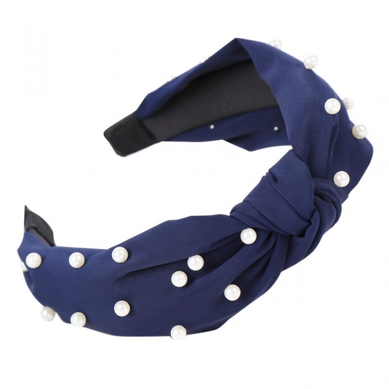 Headbands Fashion Bow Knot Beading Hairband Women Hair Head Hoop Sweet Girls Hair Headband Gift (Navy) - Navy - CW18T92UU8Q $...