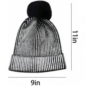 Skullies & Beanies Women Girls Metallic Winter Hat Soft Warm Knitted Beanie Pom Pom Skull Cap - Silver - CL18HAQU8T7 $13.55