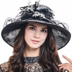 Sun Hats Women Organza Church Dress Kentucky Derby Fascinator Tea Party Wedding Hat - Feather Silver - CN11X5YM5ZX $48.13