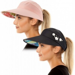 Sun Hats Sun Visor Hats for Women Wide Brim Sun Hat UV Protection Caps Floppy Beach Packable Visor - Black and Pink - CL18UKW...