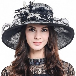 Sun Hats Women Organza Church Dress Kentucky Derby Fascinator Tea Party Wedding Hat - Feather Silver - CN11X5YM5ZX $22.76