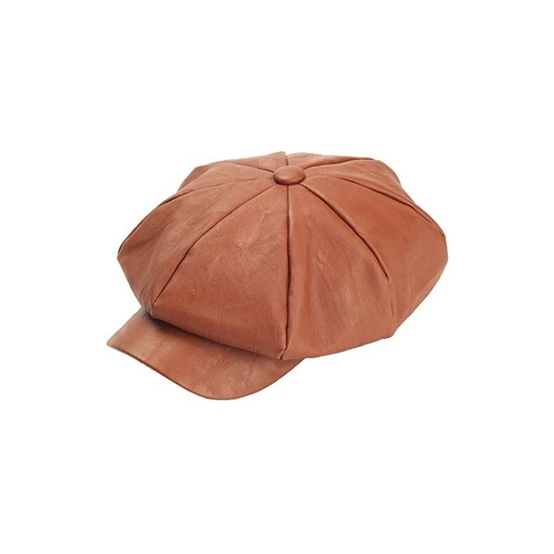 Baseball Caps Washing Design Faux Leather newsboy Cap Cabbie Beret Gatsby Flat Driving Hat (Brown) - CU129DHBWLN $33.90