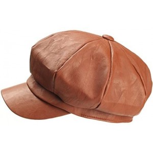 Baseball Caps Washing Design Faux Leather newsboy Cap Cabbie Beret Gatsby Flat Driving Hat (Brown) - CU129DHBWLN $33.90