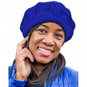 Berets Satin Lined Knit Beret Hat - Blue - CT12O2A8CHW $43.66