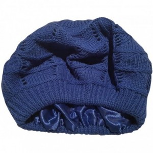 Berets Satin Lined Knit Beret Hat - Blue - CT12O2A8CHW $20.93