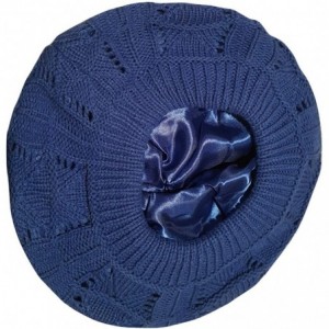 Berets Satin Lined Knit Beret Hat - Blue - CT12O2A8CHW $20.93