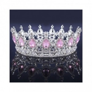 Headbands Vintage Wedding Crystal Rhinestone Crown Bridal Queen King Tiara Crowns-Pink - Pink - CS18WSE4QRU $40.53