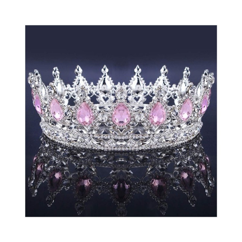 Headbands Vintage Wedding Crystal Rhinestone Crown Bridal Queen King Tiara Crowns-Pink - Pink - CS18WSE4QRU $40.53