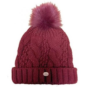 Skullies & Beanies Cable Knit Faux Fur Pom Pom Hat - Oxblood - CX12OBXJQDN $10.07