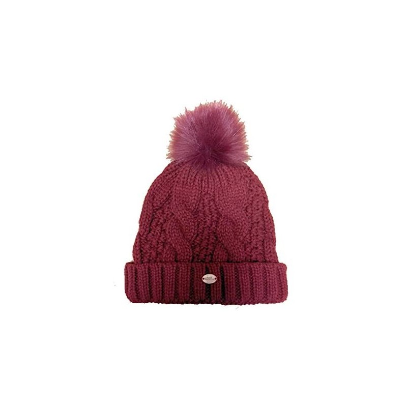 Skullies & Beanies Cable Knit Faux Fur Pom Pom Hat - Oxblood - CX12OBXJQDN $10.07