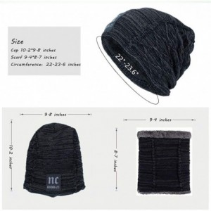 Skullies & Beanies Hat Scarf Set Winter Beanie Warm Knit Hat Fleece Lined Scarf Warm Winter Hat for Men & Women - Black 2 - C...
