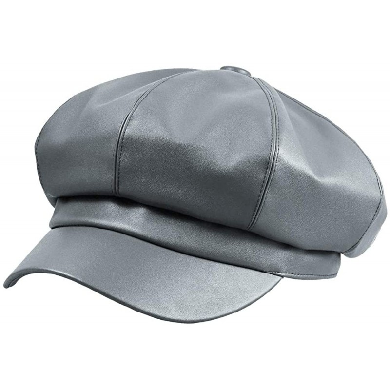 Newsboy Caps Women Newsboy Hat Cap for Ladies Visor Beret Hat - 3c116-pu Leather-gray - CA18Y4A73CG $20.54